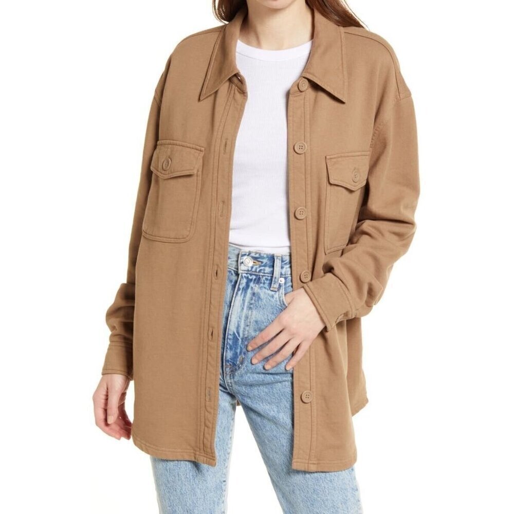 GSO235 Good American Cotton Fleece Shacket Shirt Jacket Size 1/2 - Picture 2 of 10